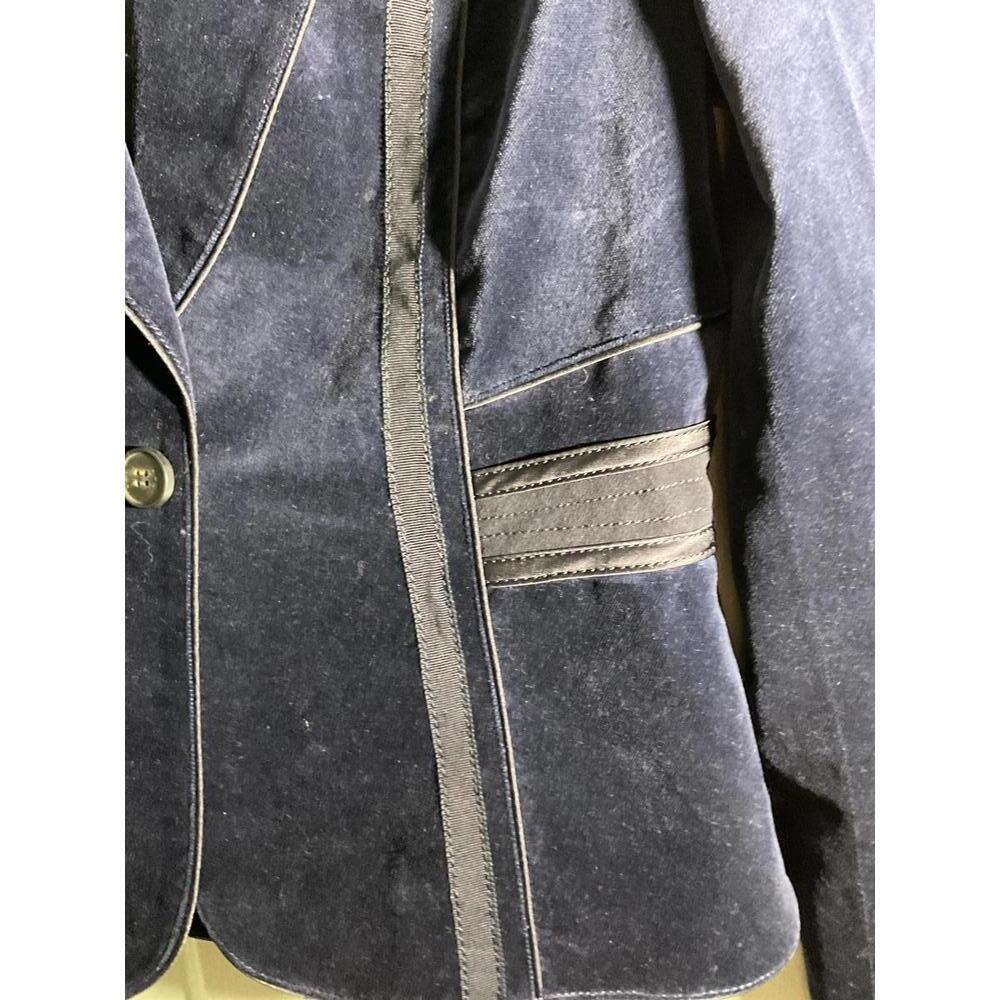 EnC Korean  Navy Blue Velour Blazer with Ribbon and faux leather detail Size S - Picture 5 of 14